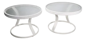 Pr. Vintage Patio Poolside Garden Tables With Aluminum Frames and Textured Glass Tops