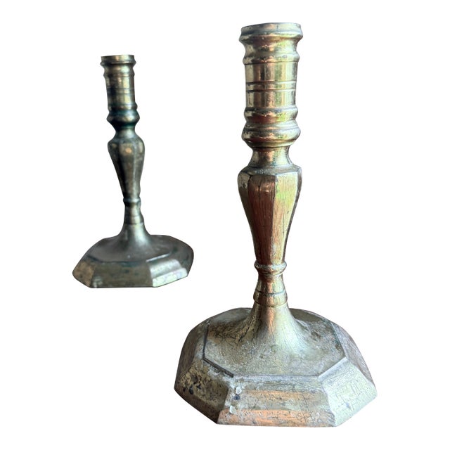 Vintage, Mid-Century Brass Colonial Revival Candlestick Holders For Sale