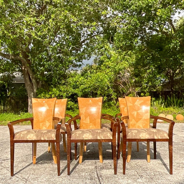 Late 20th Century Vintage Boho Tessellated Coconut Shell Dining Chairs - Set of 6 For Sale - Image 5 of 7