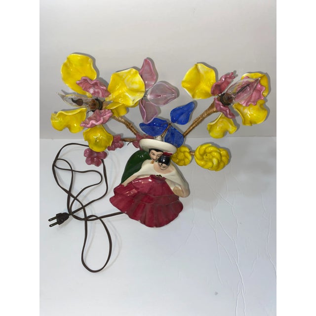 Vintage 1950s Tv Lamp Courting Couple Floral Light MCM Kitsch 12” Working For Sale - Image 11 of 12