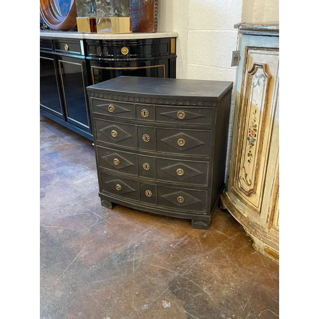 Beautiful 19th century Swedish Empire style painted black chest with decorative bronze hardware. This piece has nice...