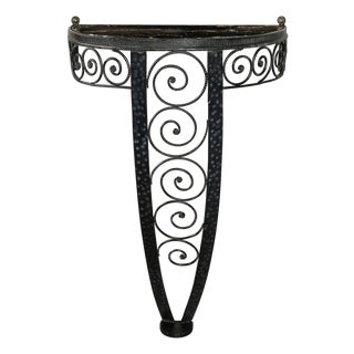 Art Deco Demilune Wrought Iron Spiral Motif & Porto Marble Inset Console Table For Sale