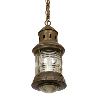 Petite Antique Nautical Lantern With Holophane Diffuser For Sale