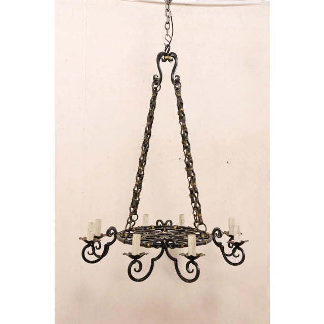 Mid 20th Century Mid 20th Century French Black Iron With Gold Oval Chandelier For Sale - Image 5 of 12