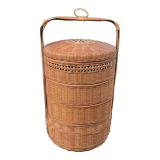 Traditional Tall Vintage Chinese Nesting Stacking Wedding Basket Tower in Wicker For Sale