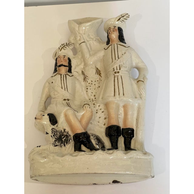 Antique Staffordshire England Robinhood and Little John Flatback Spill Vase Figurine For Sale - Image 4 of 13