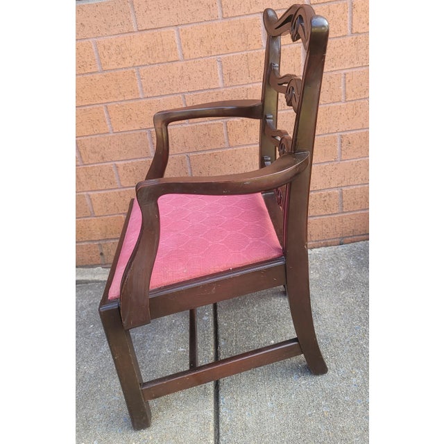Traditional George III Style Pierced Ladder Back Mahogany & Upholstered Seat Child Armchair For Sale - Image 3 of 7