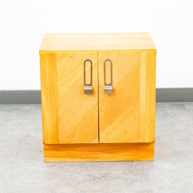 Wood Mid Century Modern Nightstands Doors End Side Tables Blonde Canadian MCM Two 2 For Sale - Image 7 of 12