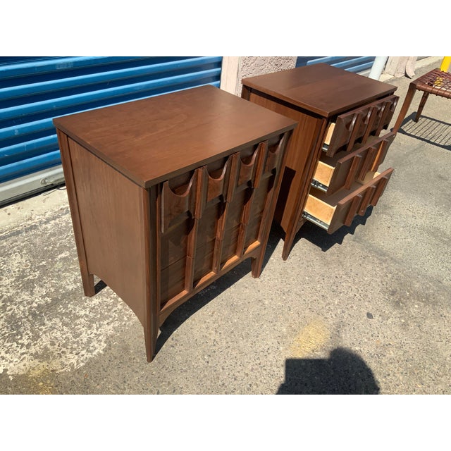 Wood Mid Century Walnut Nightstands - Pair For Sale - Image 7 of 9