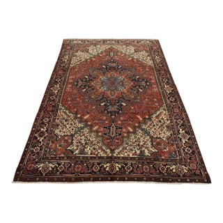 Heriz Rug 8’1” X 10’10” Red Wool Vintage Tribal Hand-Knotted Oriental Carpet For Sale