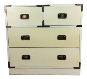 Mid Century White Lacquer Campaign Style Chest of Drawers
