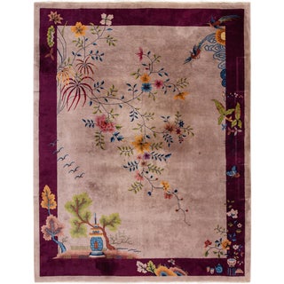 Early 20th Century Antique Art Deco Chinese Wool Rug For Sale