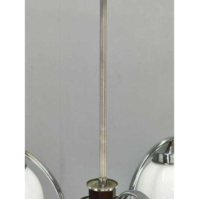 White Czech Art Deco Chandelier with Four Opaline Glass Shades, 1930s For Sale - Image 8 of 15