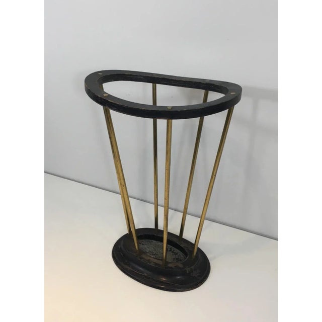 Attributed to Jacques Adnet, Ebonized Wood and Brass Umbrella Stand For Sale - Image 10 of 13