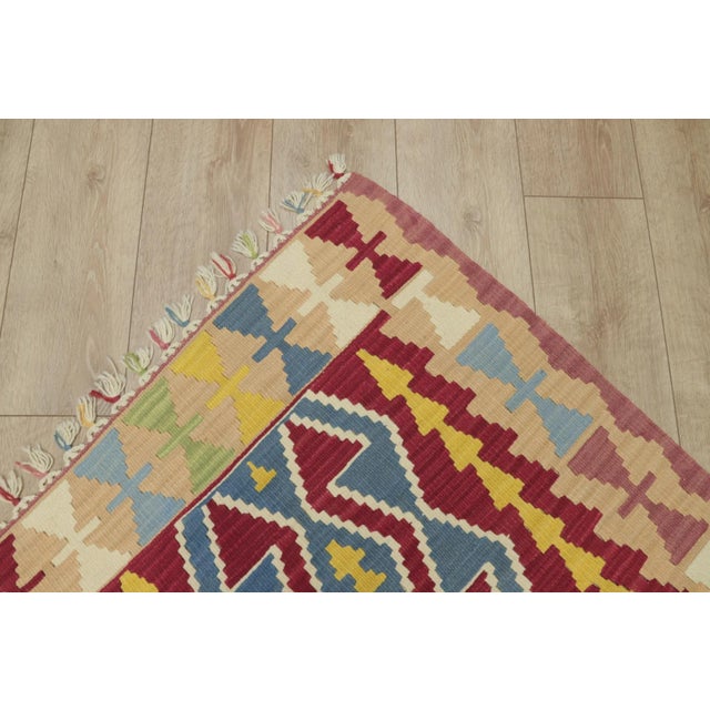 Textile 1970s Scandinavian Red Small Kilim For Sale - Image 7 of 13