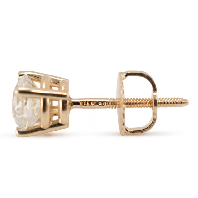 Metal Unisex 14k Yellow Gold 0.90ctw Round Brilliant Diamond Screw Back Stud Earrings, Pair For Sale - Image 7 of 9