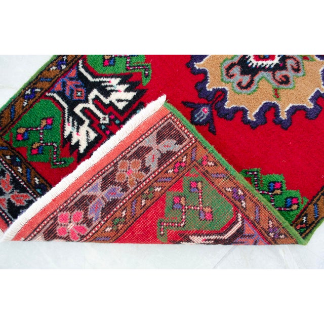 1970s Hand Made Turkish Rug Small Rug Kitchen Mat Organic Wool Entry Decor - 1'11" X 3'10" For Sale - Image 9 of 9
