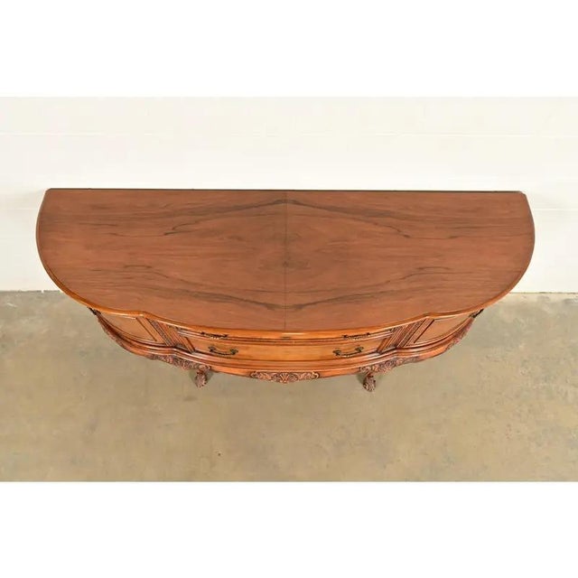 Berkey & Gay Antique Georgian Burled Walnut Bow Front Sideboard or Bar Cabinet, Circa 1920s For Sale - Image 10 of 13