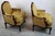 Pair of Louis XV Style gold upholstered down cushion bergeres, each with carved crest and apron. 38” H × 30” W x 24” D...