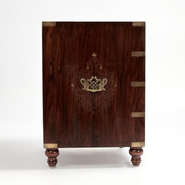 Wood Vintage Pair of Anglo Indian Campaign Style Inlaid Rosewood Stands For Sale - Image 7 of 16