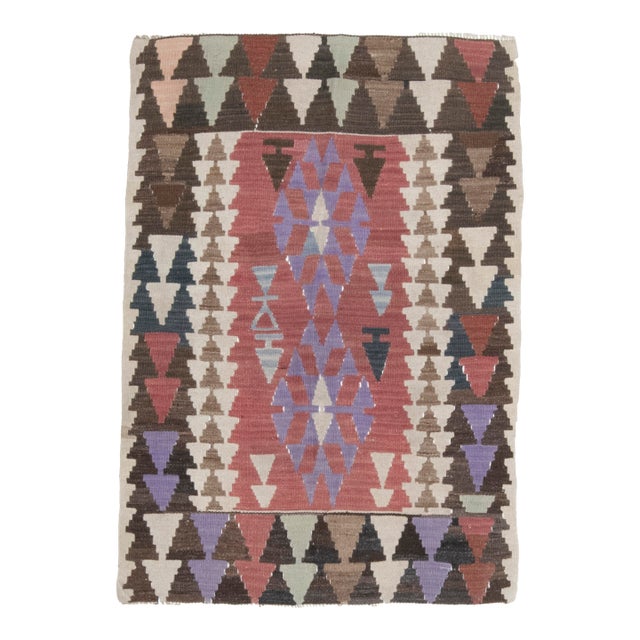 REd Brown Colorful Small Vintage Turkish Kilim Rug For Sale