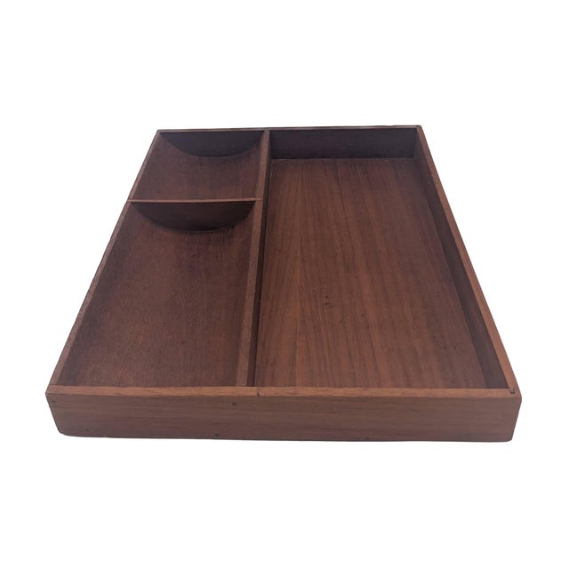 Mid-Century Modern 1960s Danish Teak Wood Vide Poche Desk or Vanity Partitioned Tray For Sale - Image 3 of 11