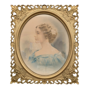 Victorian Era Portrait of Woman in Blue Dress