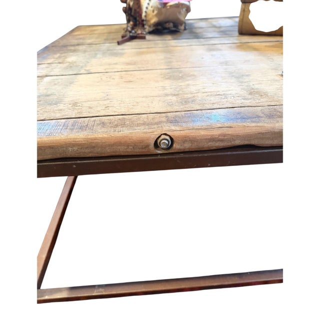 1990s Restoration Hardware “Bookmaker” Coffee Table With Iron Base For Sale - Image 5 of 5