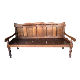 Rustic 19th Cen English Oak Hall Bench For Sale
