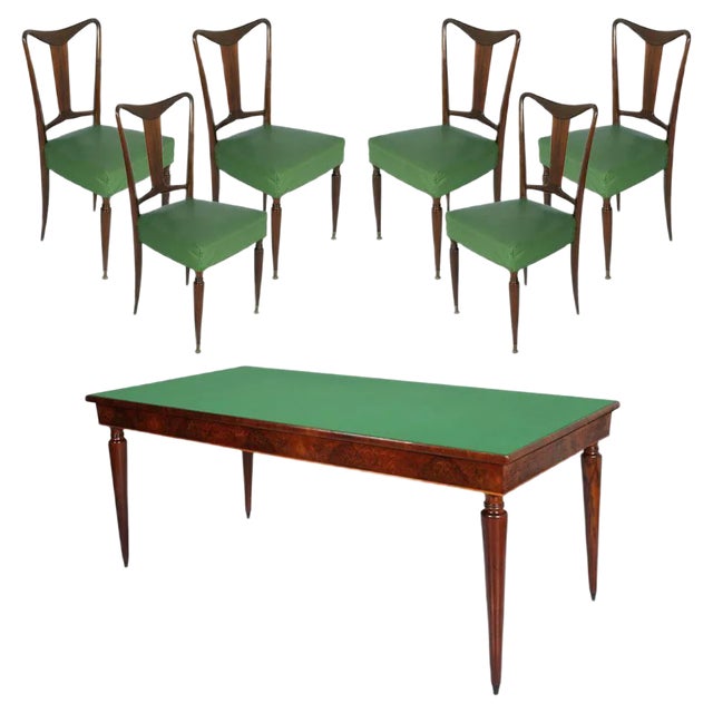 Mid-Century Italian Walnut Dining Table & 6 Chairs, Set of 7 For Sale