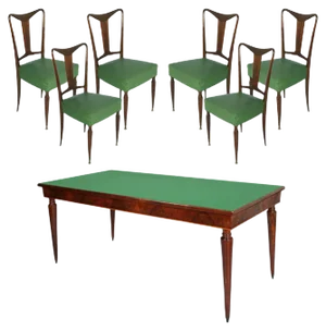 Mid-Century Italian Walnut Dining Table & 6 Chairs, Set of 7