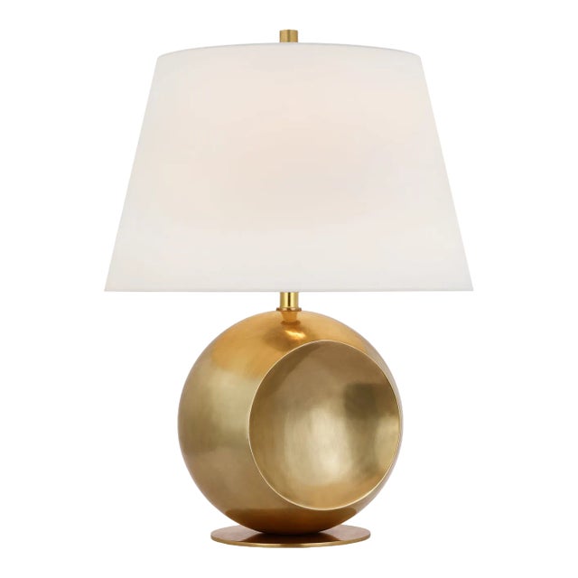 Paloma Contreras for Visual Comfort Signature Comtesse Medium Globe Table Lamp in Hand-Rubbed Antique Brass with Linen Shade For Sale