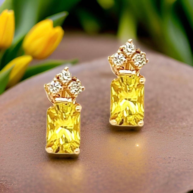 Natural Sapphire Diamond Earrings 14k Gold 1.74 TCW Certified For Sale - Image 4 of 18