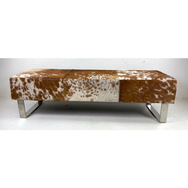 Brown Modern Natural Cowhide Upholstered Bench For Sale - Image 8 of 11
