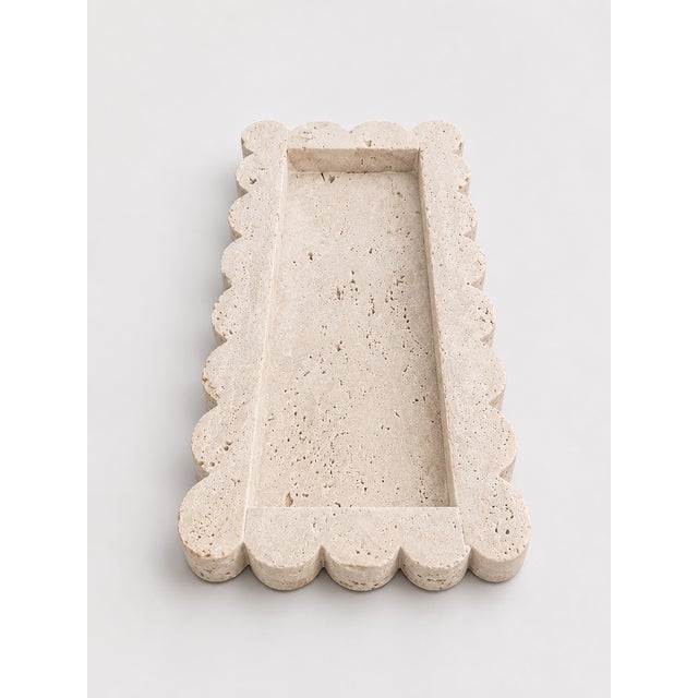 Scalloped Travertine Marble Tray For Sale - Image 4 of 6