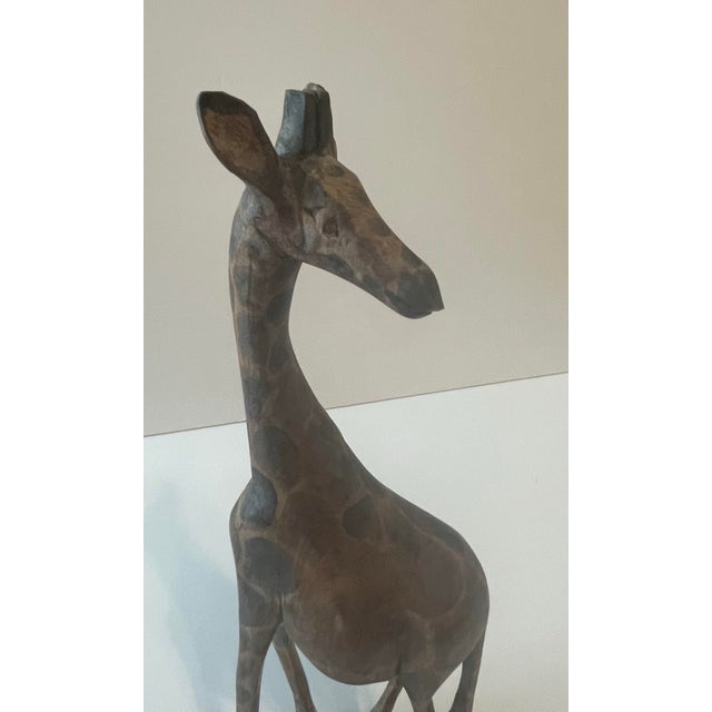 Vintage African Hand Carved Muhuhu Wood Giraffe For Sale - Image 4 of 12