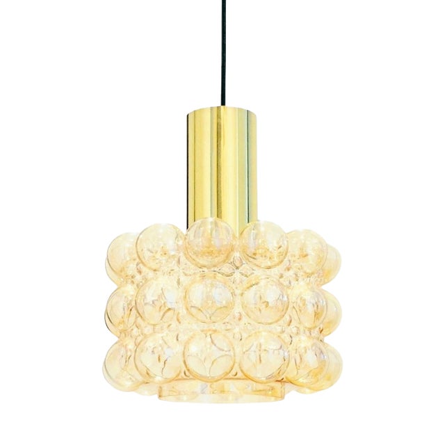 Mid-Century Space Age Amber Bubble Glass Pendant Light by Helena Tynell for Limburg, Germany, 1970s For Sale