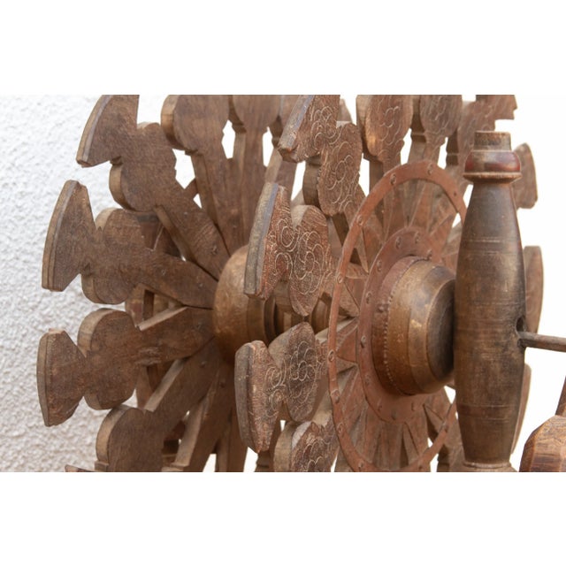Metal Original Wooden Spinning Wheel For Sale - Image 7 of 9