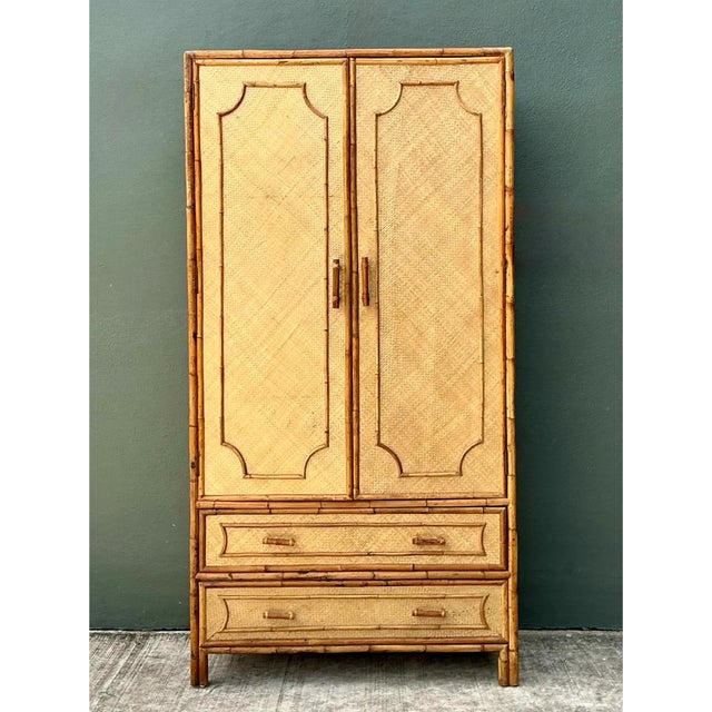 Vintage Notched Bamboo and Rattan Armoire For Sale - Image 12 of 12
