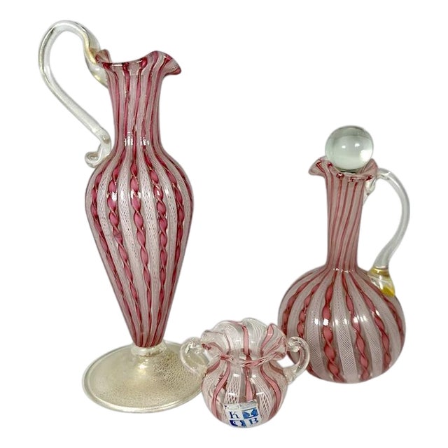 Venetian Murano Art Glass Zanfirico Latticino Aventurine Collection For Sale
