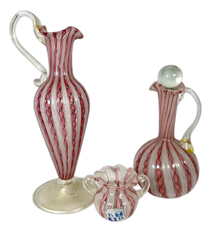 Venetian Murano Art Glass Zanfirico Latticino Aventurine Collection