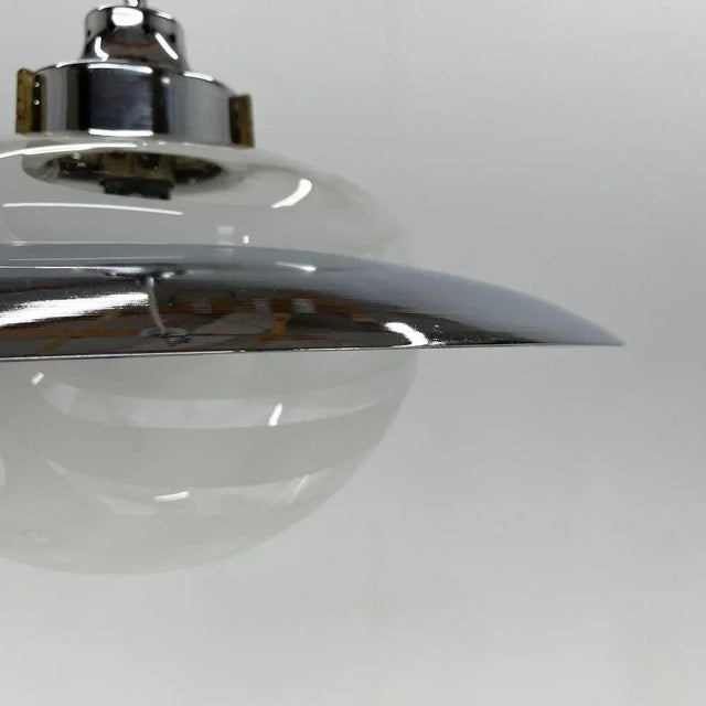 Silver Italian Murano Glass and Chrome Saturn Pendant, 1970s For Sale - Image 8 of 13