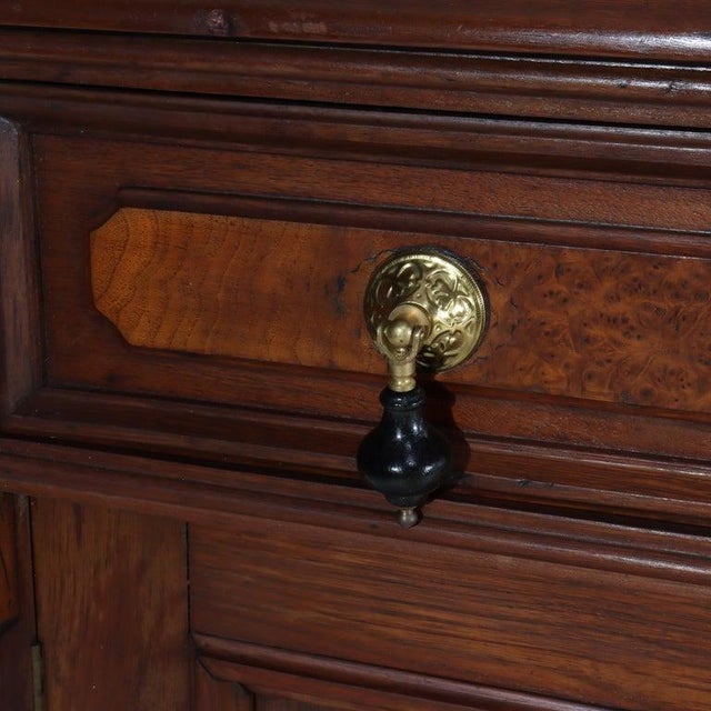 Antique Walnut & Burl Drop Front Desk With Teardrop Pulls C1880 For Sale - Image 6 of 16
