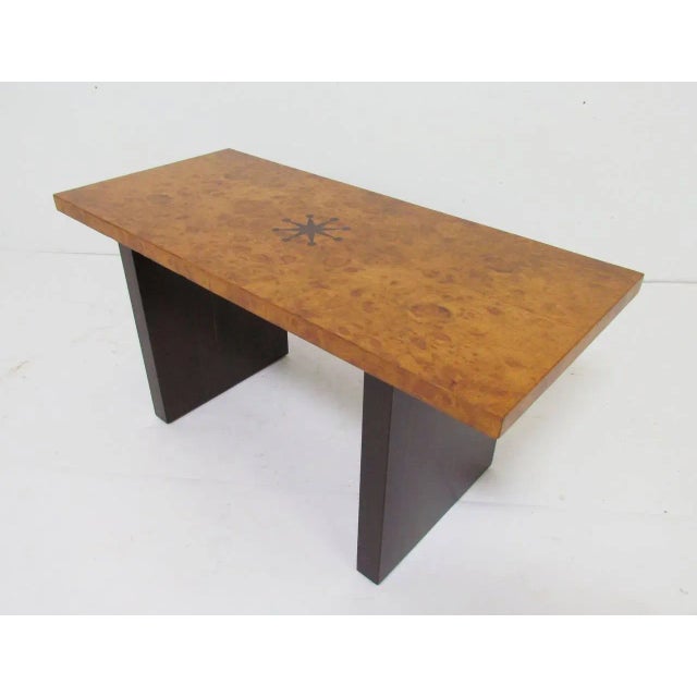 Andrew Szoeke Inlaid Burl Wood and Macassar Bench or Occasional Table by Andrew Szoeke For Sale - Image 4 of 7