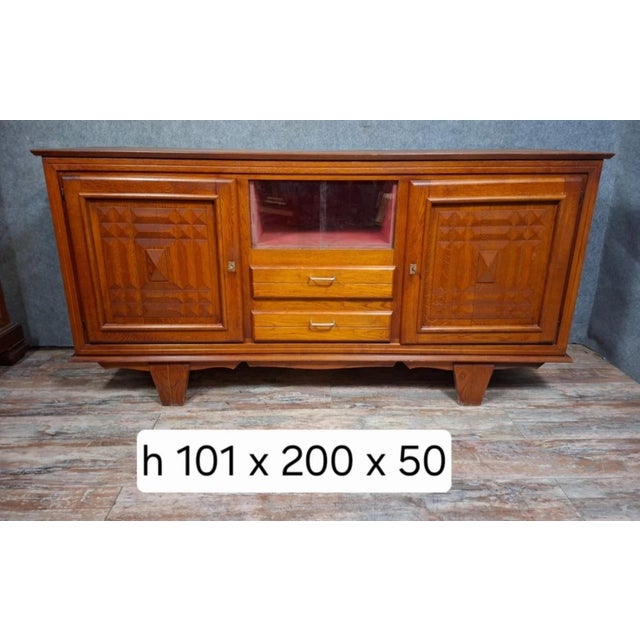 Brown Low Art Deco Carved Oak Sideboard, 1930s For Sale - Image 8 of 10