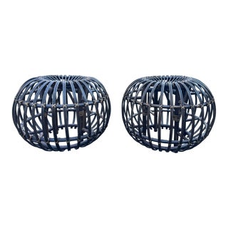 Mid Century Modern Franco Albini Rattan Ottomans-A Pair For Sale
