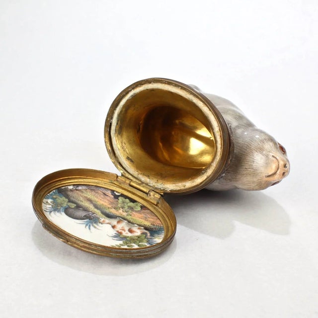 Ceramic Antique 18th Century Mennecy Figural Mouse Snuff or Patch Box For Sale - Image 7 of 10