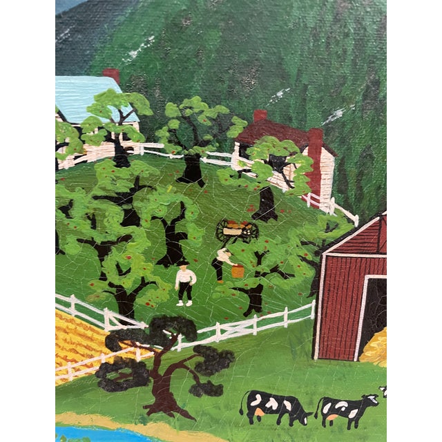 Folk Art 1980s Folk Art Landscape Oil on Canvas by J Young For Sale - Image 3 of 9