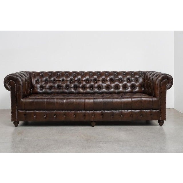 Superb Tufted Bench Mottled Brown 87 Inch Leather Chesterfield Sofa ...