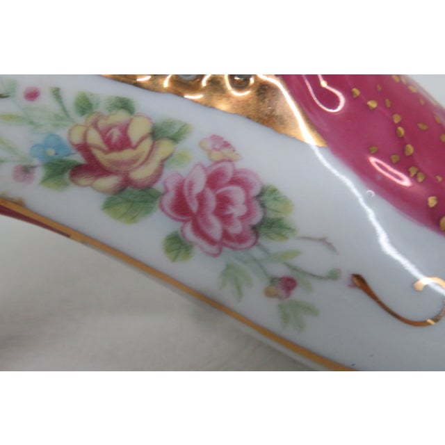 Pink Limoges China Porcelain Shoe Figurine Pink Hand Painted Flowers Gold Trim 4980b For Sale - Image 8 of 17
